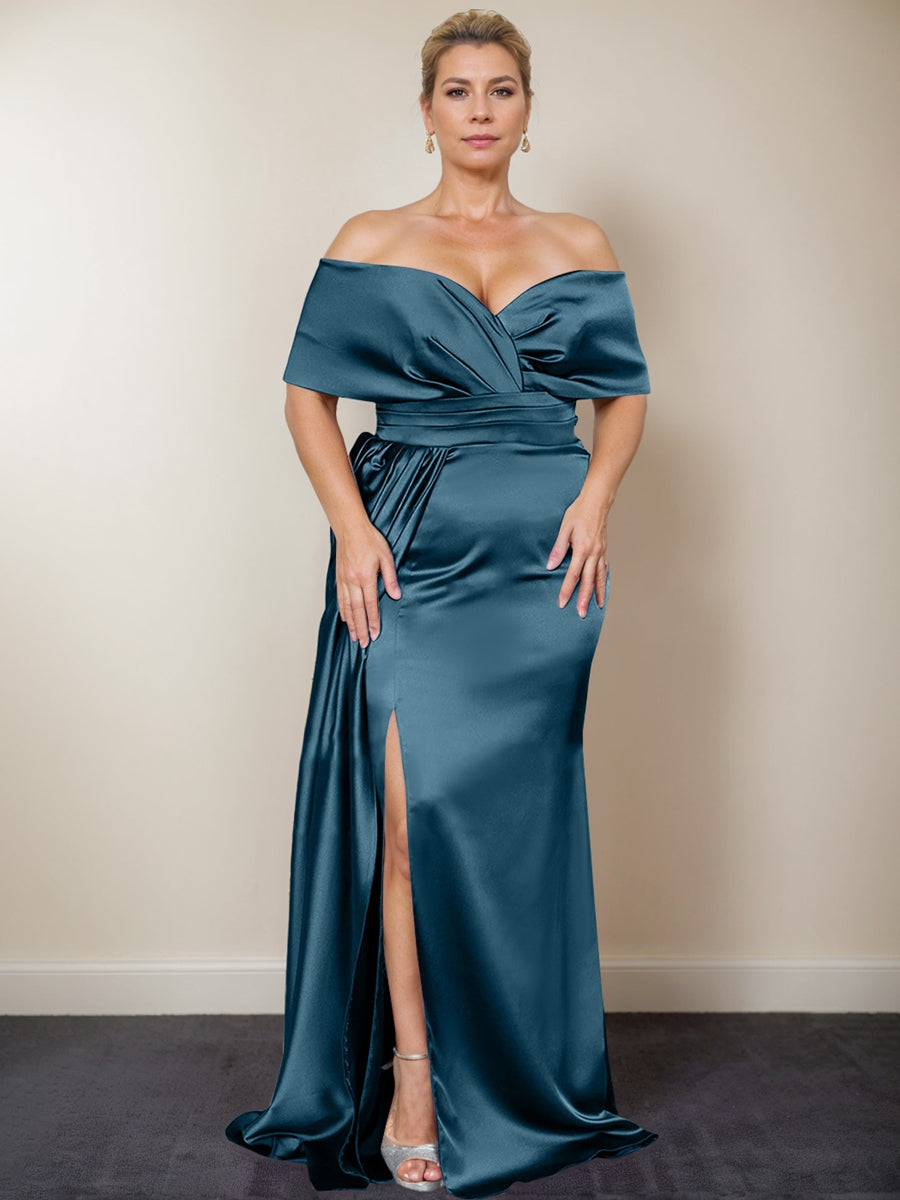 Plus Size Off-the-Shoulder Mother of the Bride Trumpet/Mermaid Dress with Side Split