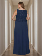 2-Piece Square Neck 3/4 Sleeve Floor-Length Mother of the Bride Dress Set with Jacket Lace & Sequins