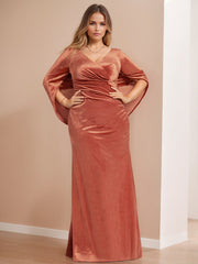 V-Neck Velvet Mother of the Bride Gown with Ruffles in Plus Size