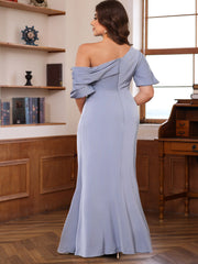 One-Shoulder Silk Satin Gown with Ruffles for Plus-Size Mothers of the Bride