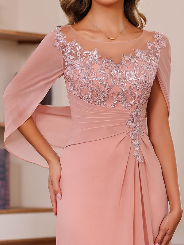 Plus Size Mother of the Bride A-Line Princess Scoop Floor-Length Outfits with Pleated & Sequins