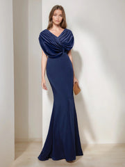 V-Neck Short Sleeve Floor-Length Trumpet/Mermaid Mother of the Bride Dress with Ruffles and Sequins