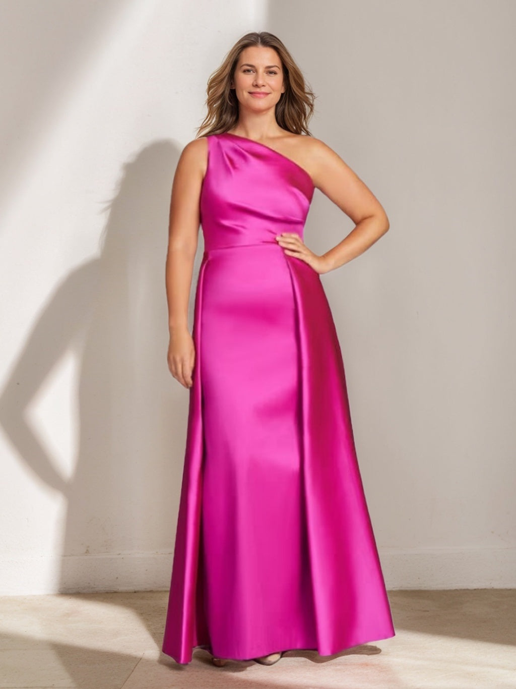 One-Shoulder Sleeveless Plus Size Mother of the Bride Gown with Ruffles