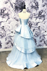 Simple Blue Prom Dress Satin Long Formal Gown Evening Dress