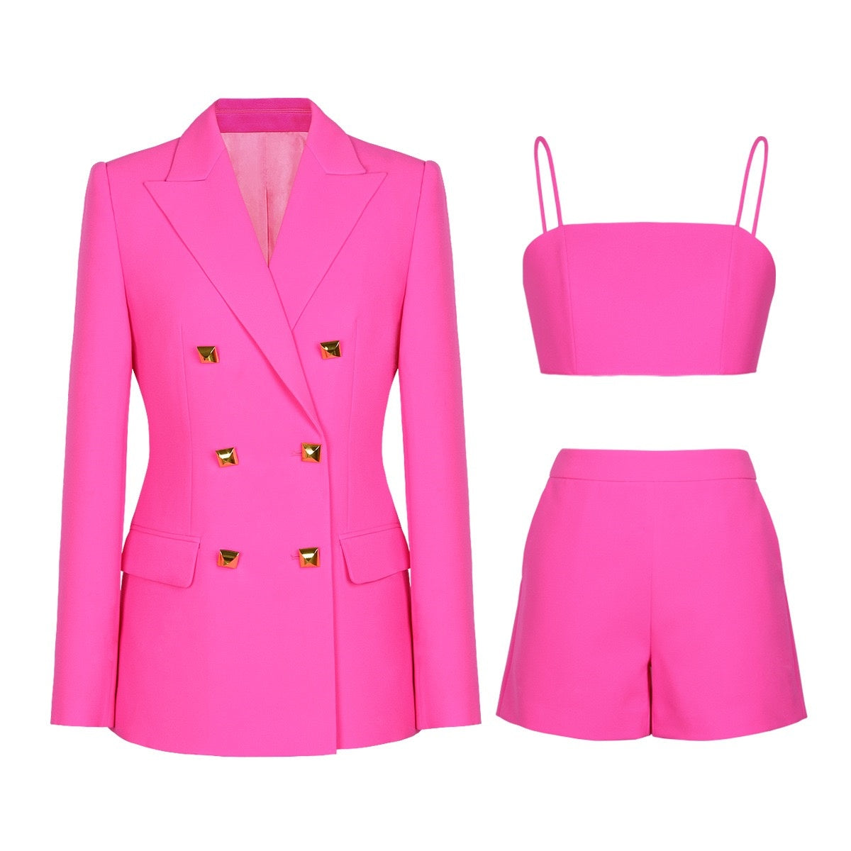 3-Piece Fuchsia Double-Breasted Suits For Women's Prom