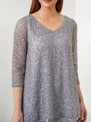 3/4 Sleeve V-Neck Chiffon Mother of the Bride Pantsuit with Sequins
