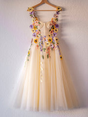 3D Homecoming Dress Flower Tulle Tea Length PartyesShort Party Cocktail Dress