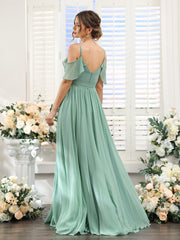 A-Line V-Neck Spaghetti Straps Chiffon Bridesmaid Dresses with Pockets