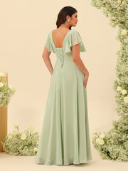 A-Line/Princess V-Neck Plus Size Bridesmaid Dresses with Ruffles