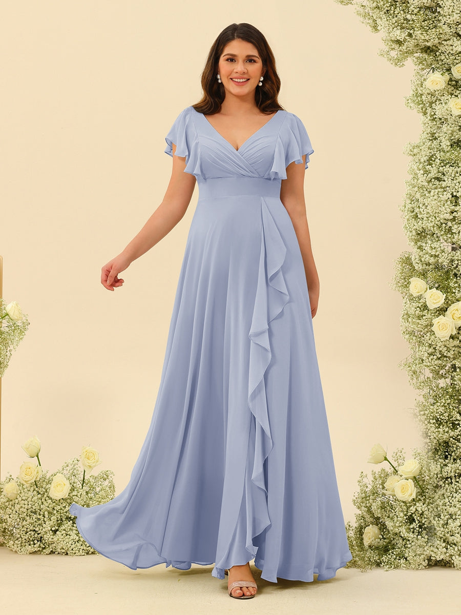 A-Line/Princess V-Neck Plus Size Bridesmaid Dresses with Ruffles Lavender