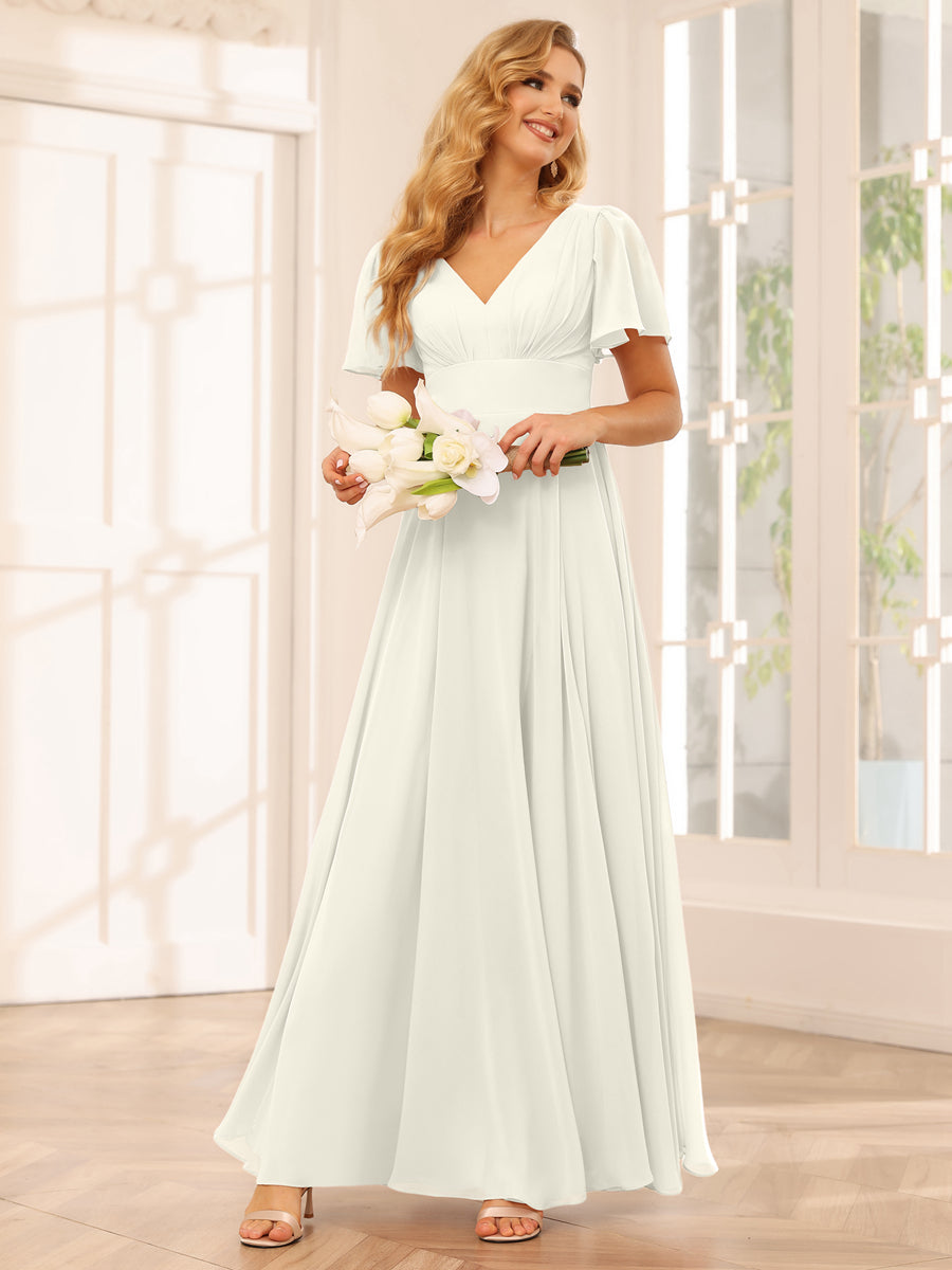 A-Line/Princess V-Neck Long Bridesmaid Dresses with Split Side Ivory