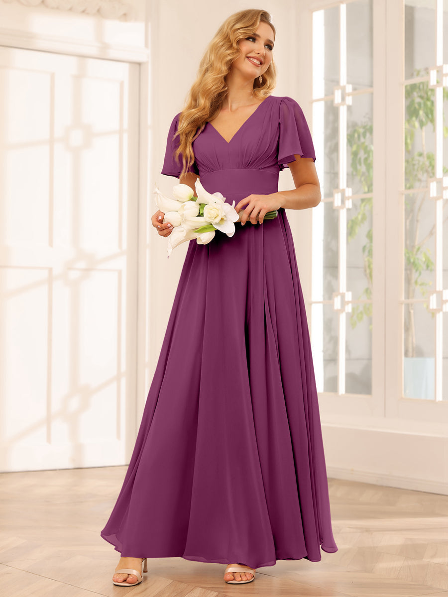 A-Line/Princess V-Neck Long Bridesmaid Dresses with Split Side Orchid