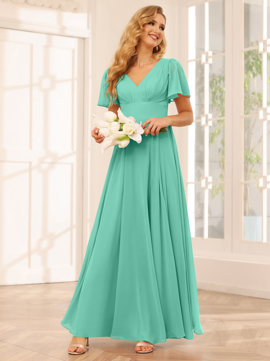 A-Line/Princess V-Neck Long Bridesmaid Dresses with Split Side Spa