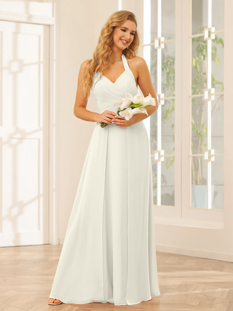 A-Line/Princess Halter Long Bridesmaid Dresses with Split Side Ivory