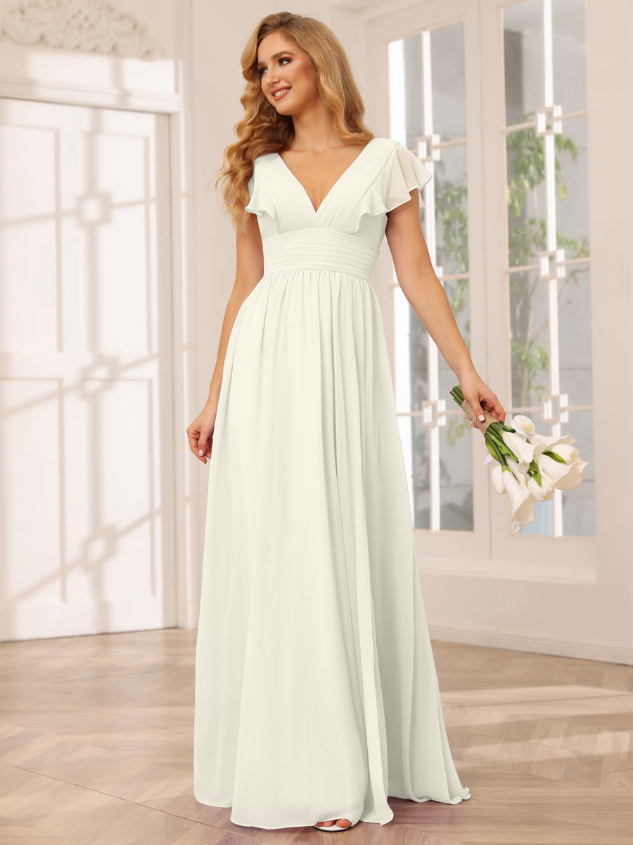 A-Line/Princess V-Neck Long Bridesmaid Dresses with Split Side Ivory