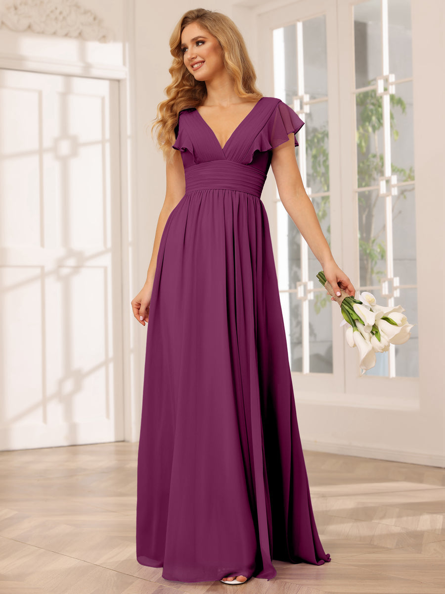 A-Line/Princess V-Neck Long Bridesmaid Dresses with Split Side Orchid