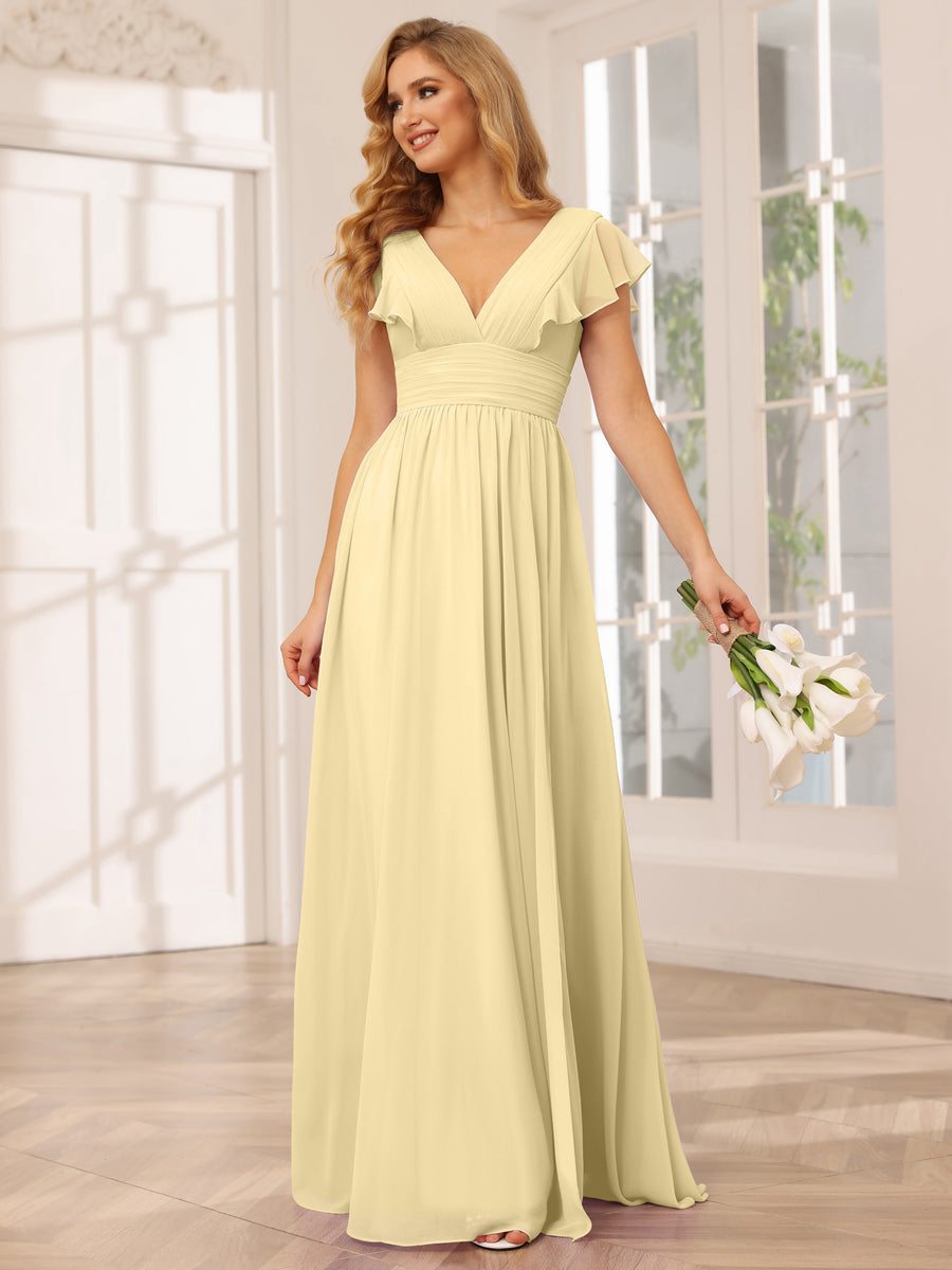 A-Line/Princess V-Neck Long Bridesmaid Dresses with Split Side Yellow