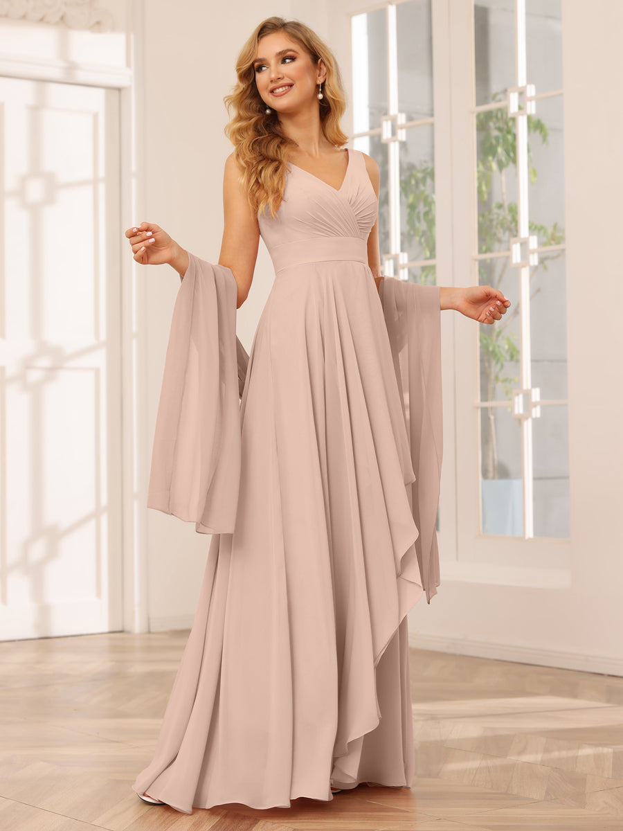 A-Line/Princess V-Neck Asymmetrical Bridesmaid Dresses with Ruffles Blush Pink