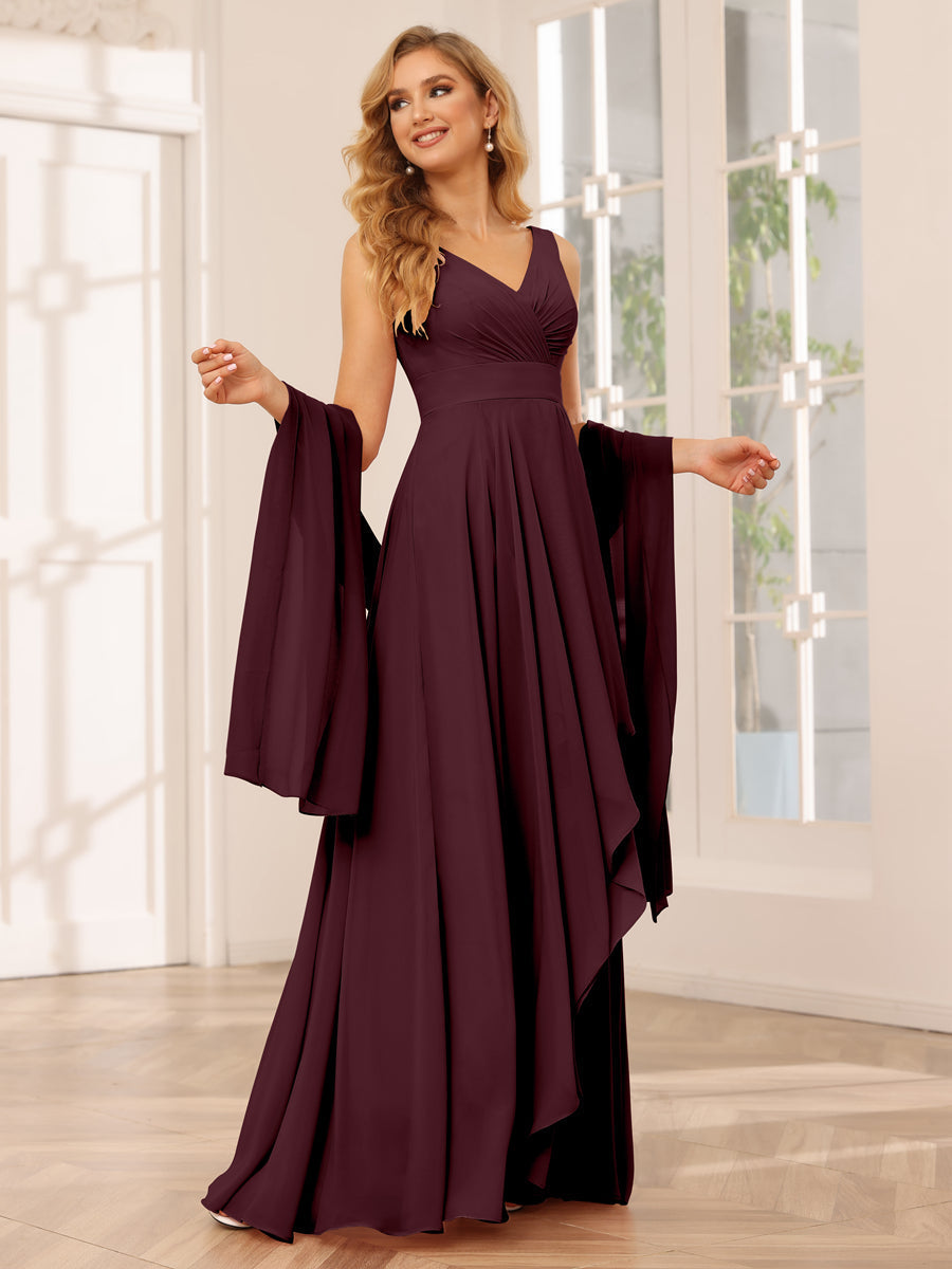 A-Line/Princess V-Neck Asymmetrical Bridesmaid Dresses with Ruffles Burgundy