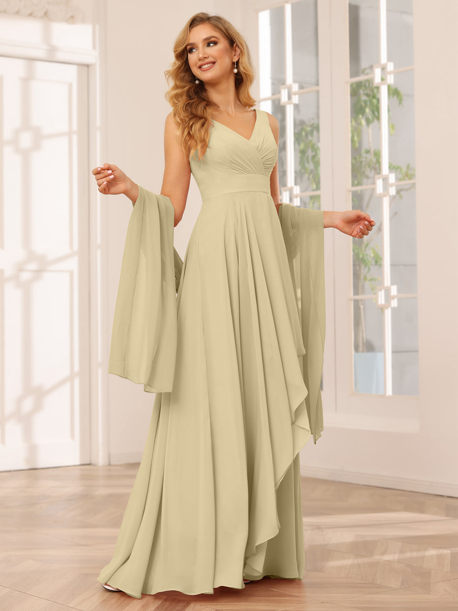 A-Line/Princess V-Neck Asymmetrical Bridesmaid Dresses with Ruffles Champagne