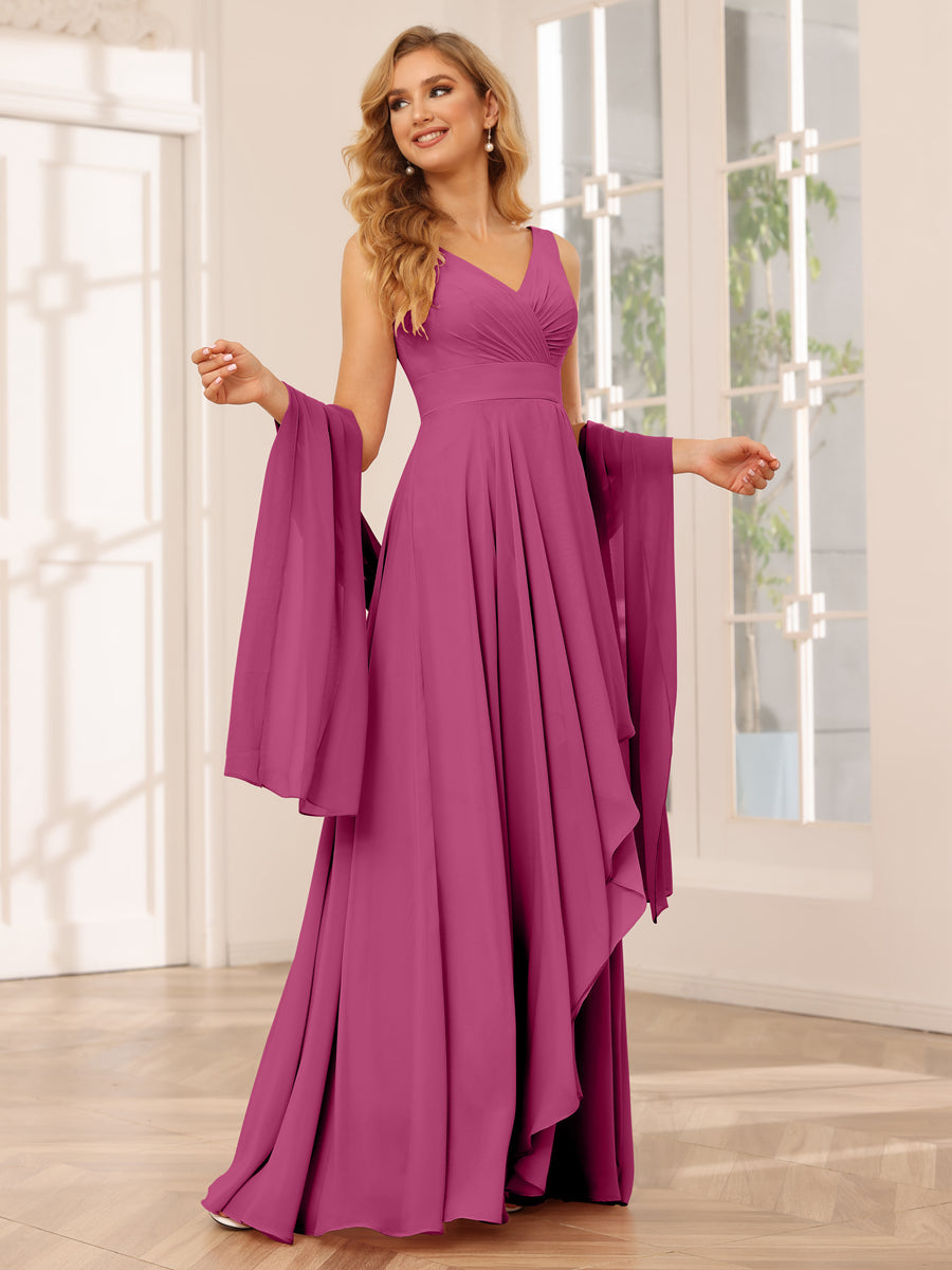 A-Line/Princess V-Neck Asymmetrical Bridesmaid Dresses with Ruffles Fuchsia