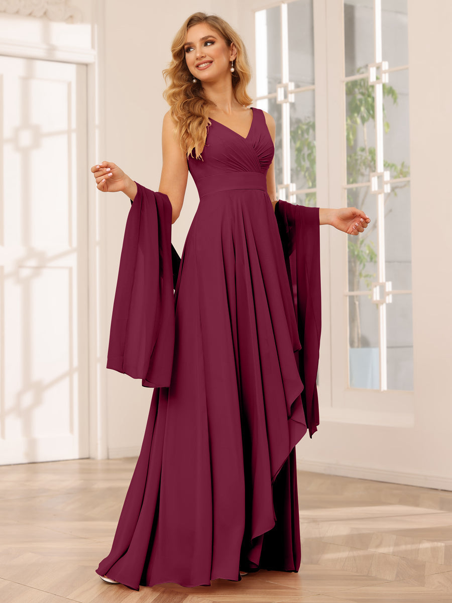 A-Line/Princess V-Neck Asymmetrical Bridesmaid Dresses with Ruffles Light Burgundy