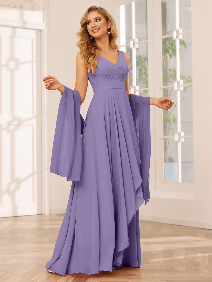 A-Line/Princess V-Neck Asymmetrical Bridesmaid Dresses with Ruffles Light Purple