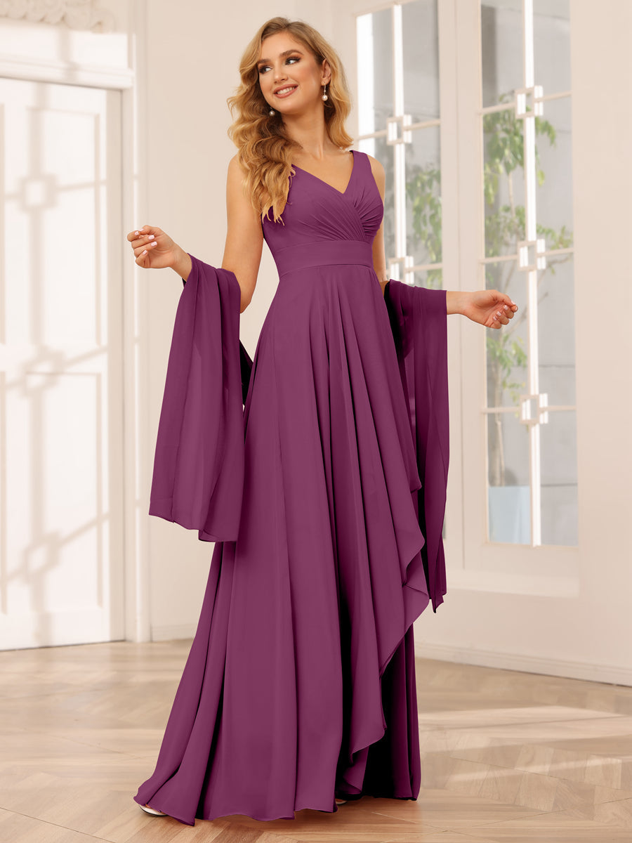 A-Line/Princess V-Neck Asymmetrical Bridesmaid Dresses with Ruffles Orchid