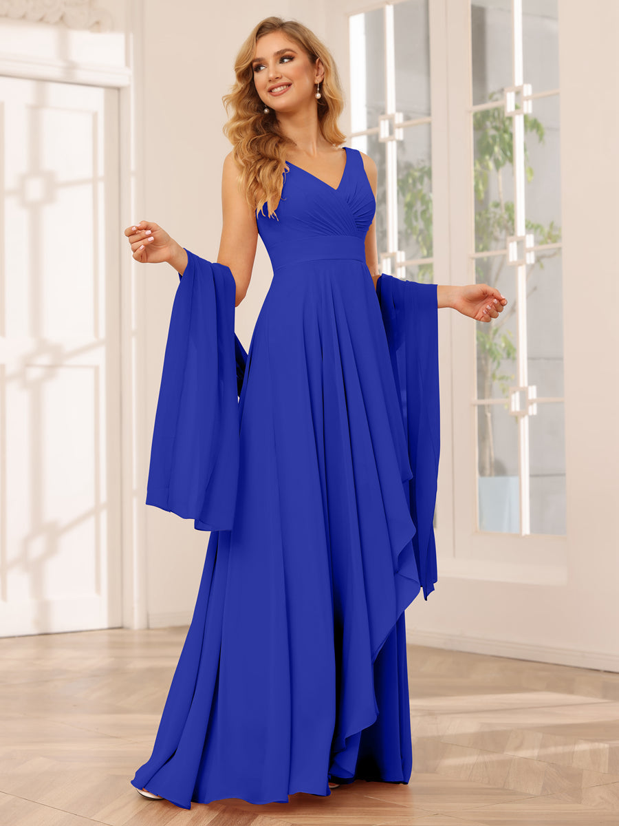 A-Line/Princess V-Neck Asymmetrical Bridesmaid Dresses with Ruffles Royal Blue