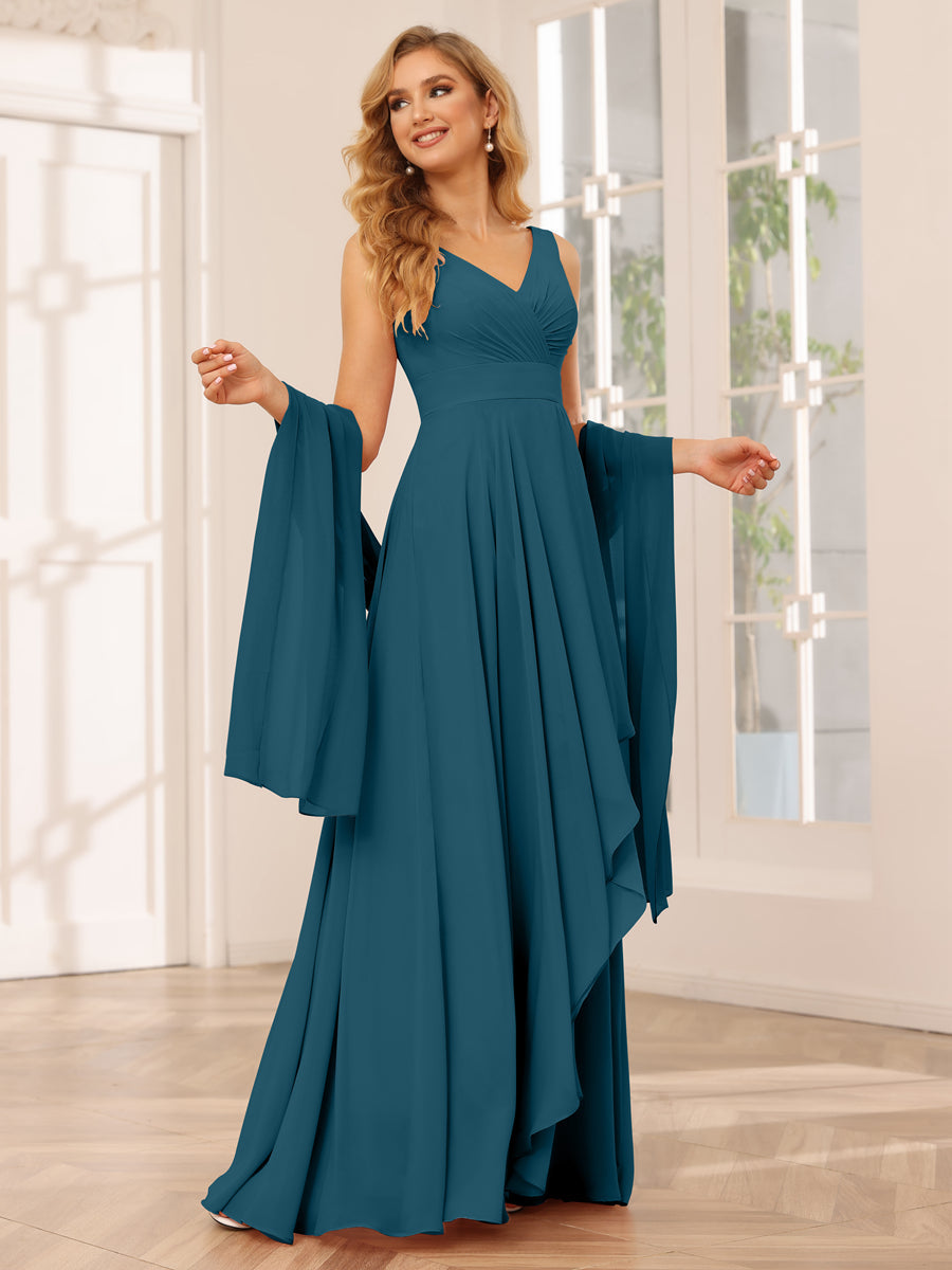 A-Line/Princess V-Neck Asymmetrical Bridesmaid Dresses with Ruffles Teal