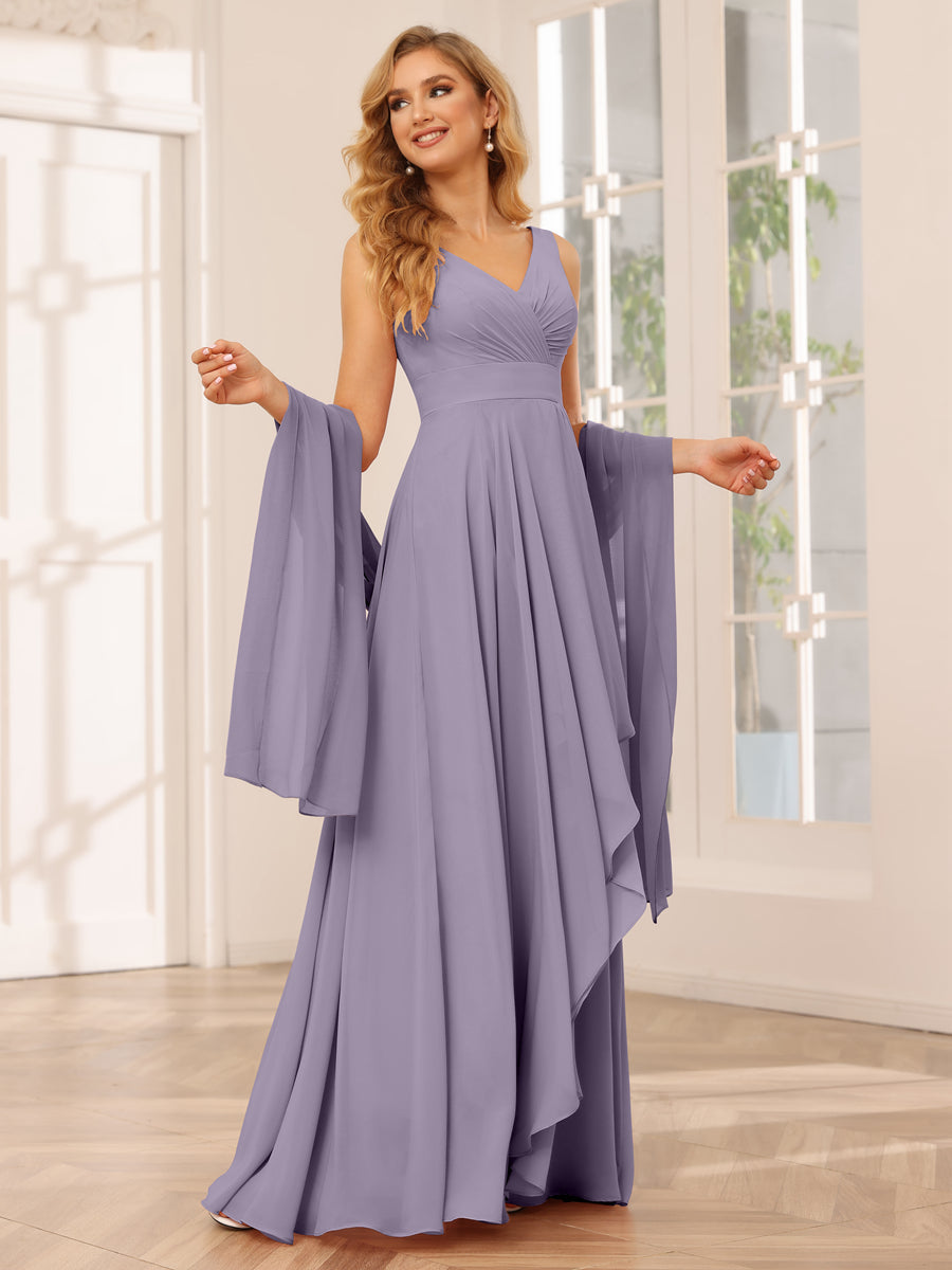 A-Line/Princess V-Neck Asymmetrical Bridesmaid Dresses with Ruffles Wisteria