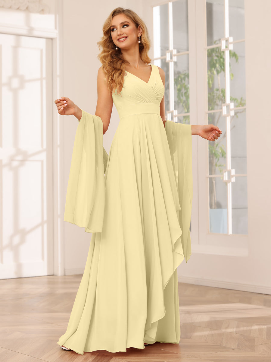 A-Line/Princess V-Neck Asymmetrical Bridesmaid Dresses with Ruffles Yellow