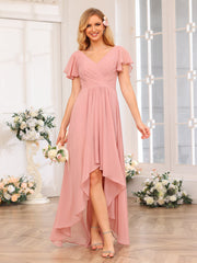 A-Line/Princess V-Neck Long Wedding Party Dresses with Ruffles