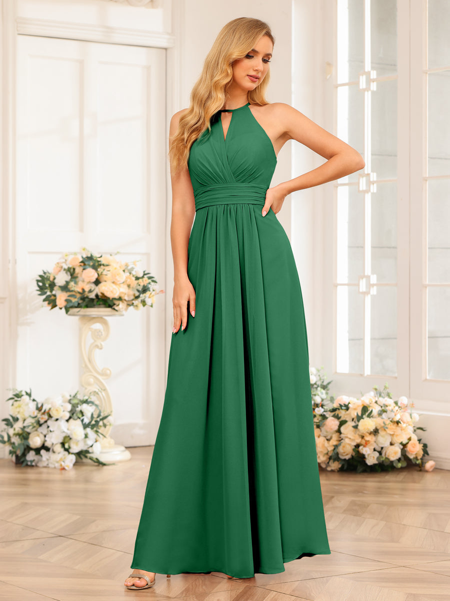 A-Line/Princess Halter Long Wedding Party Dresses with Split Side Emerald