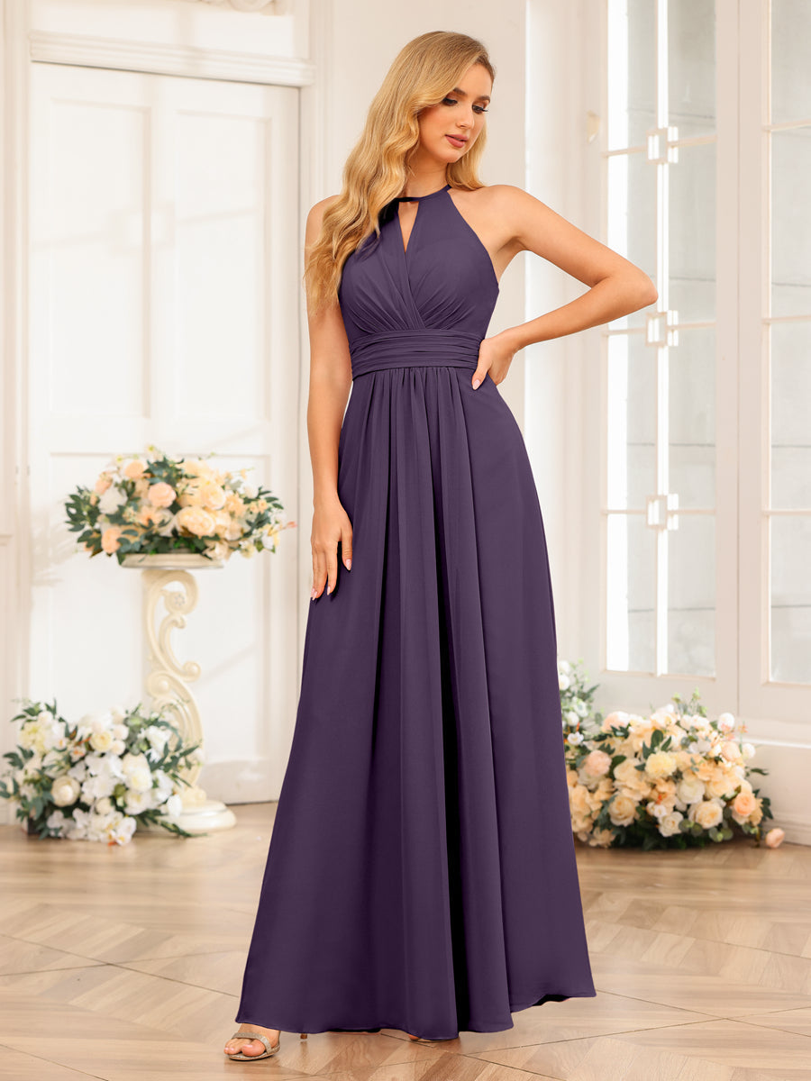 A-Line/Princess Halter Long Wedding Party Dresses with Split Side Grape