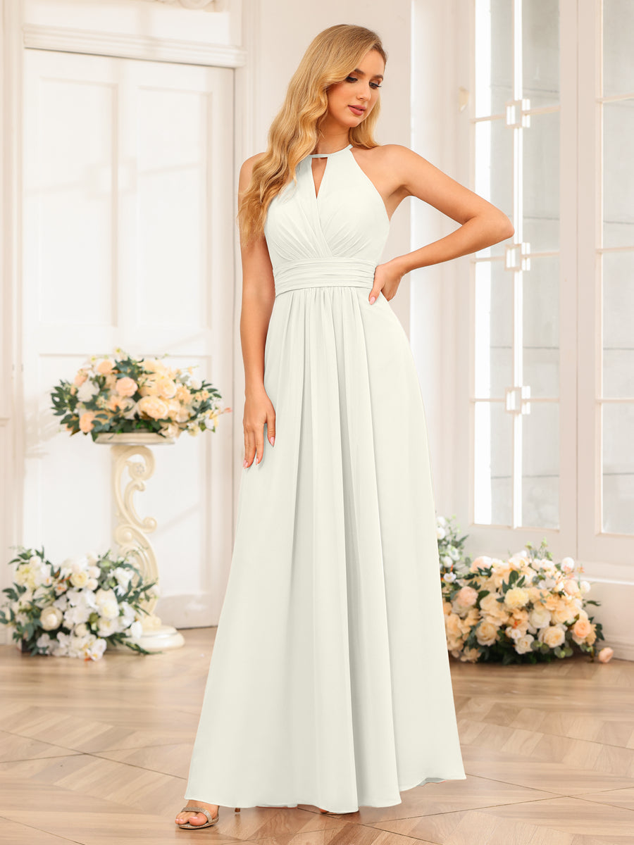A-Line/Princess Halter Long Wedding Party Dresses with Split Side Ivory
