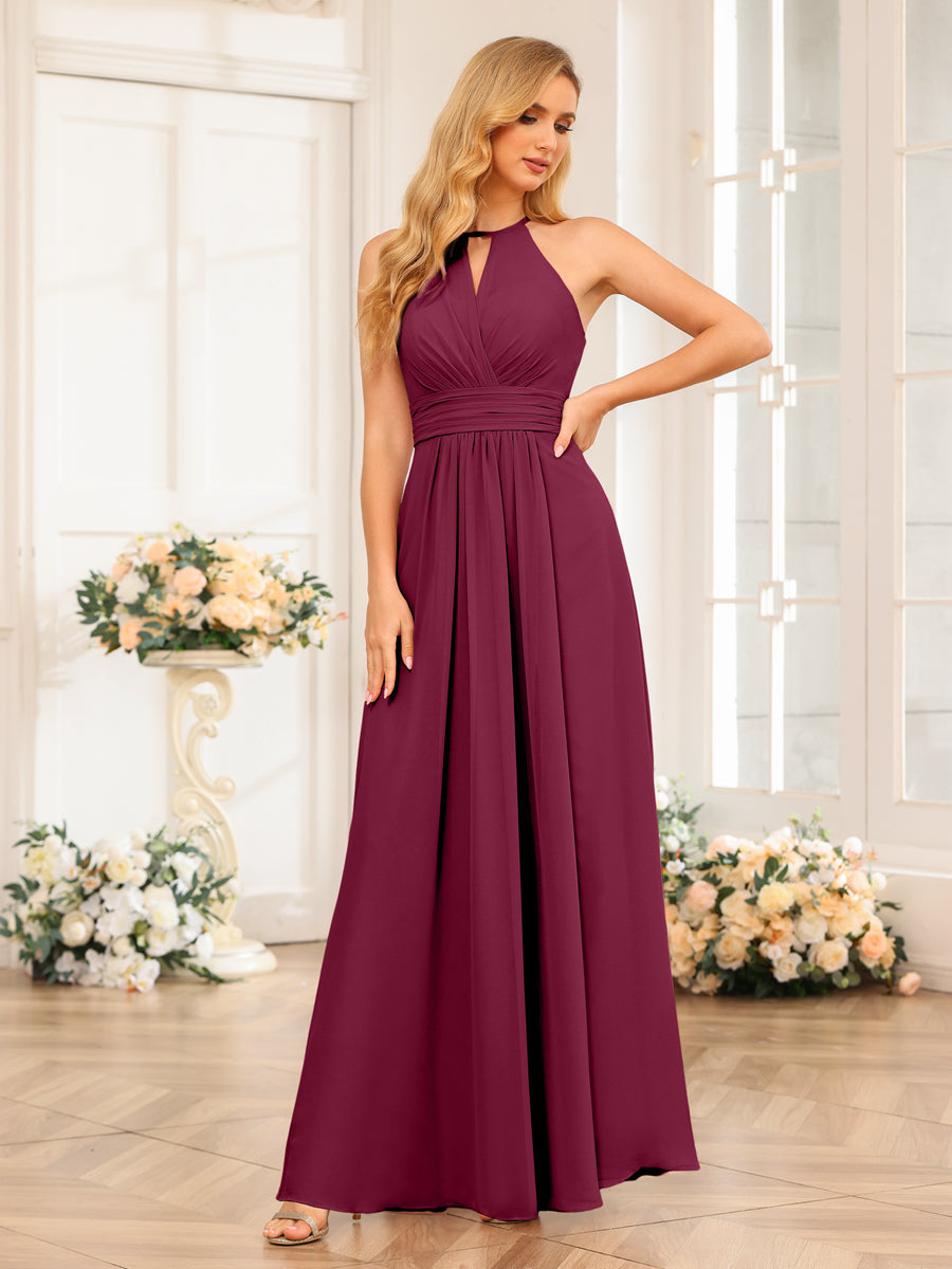 A-Line/Princess Halter Long Wedding Party Dresses with Split Side Light Burgundy