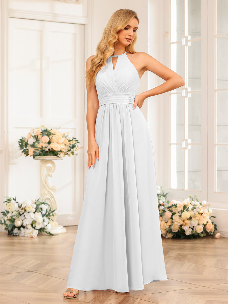 A-Line/Princess Halter Long Wedding Party Dresses with Split Side Off White