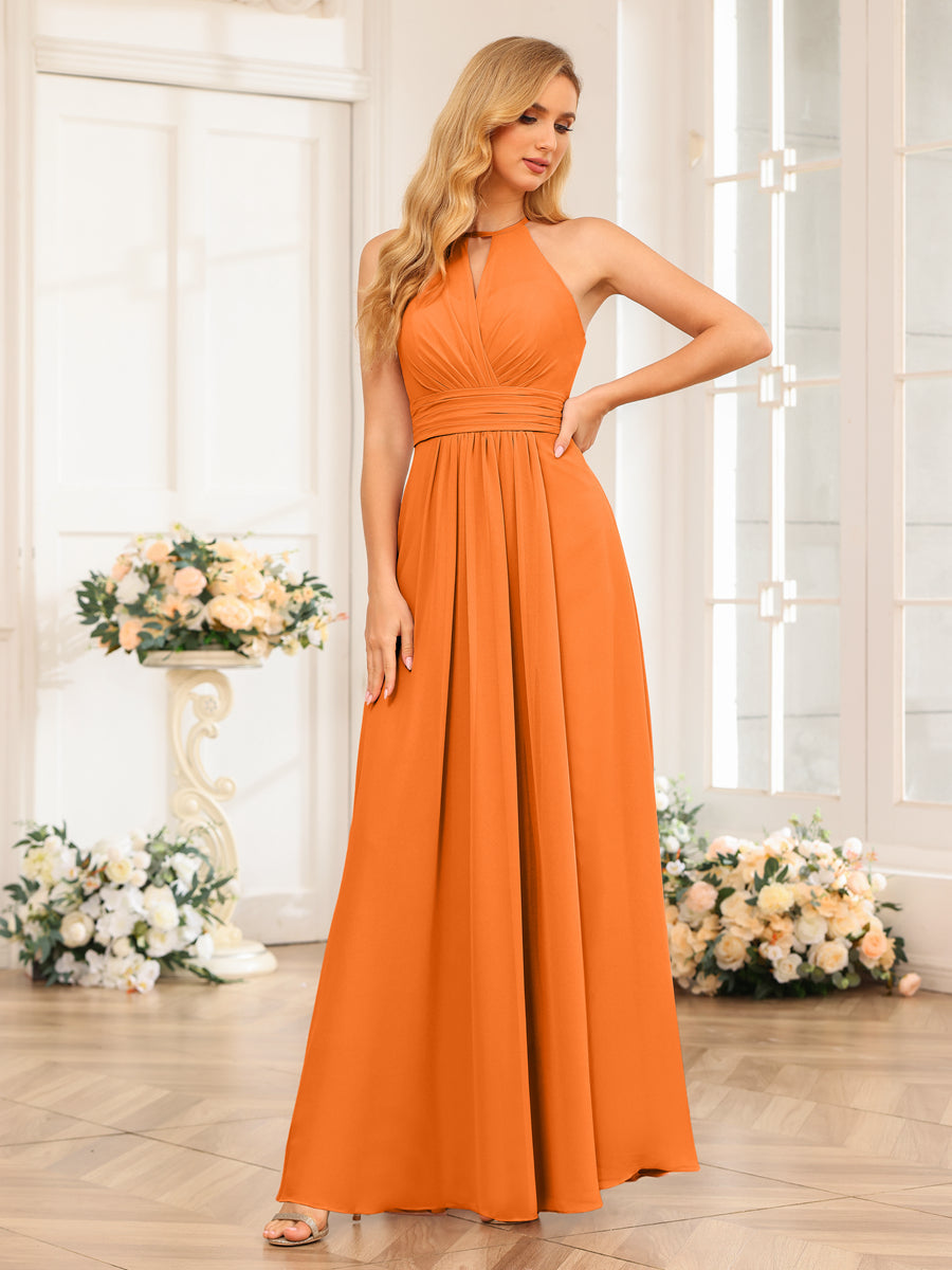 A-Line/Princess Halter Long Wedding Party Dresses with Split Side Orange