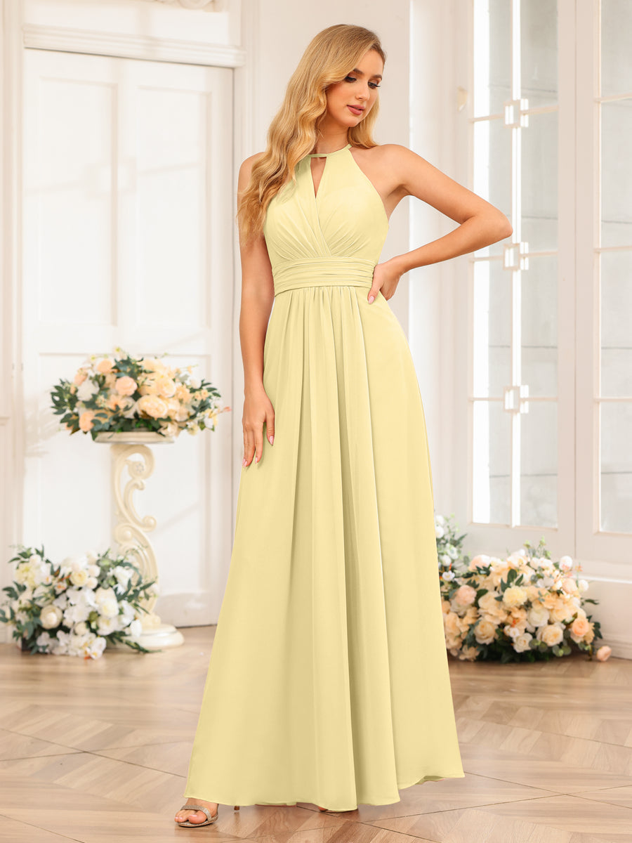 A-Line/Princess Halter Long Wedding Party Dresses with Split Side Yellow