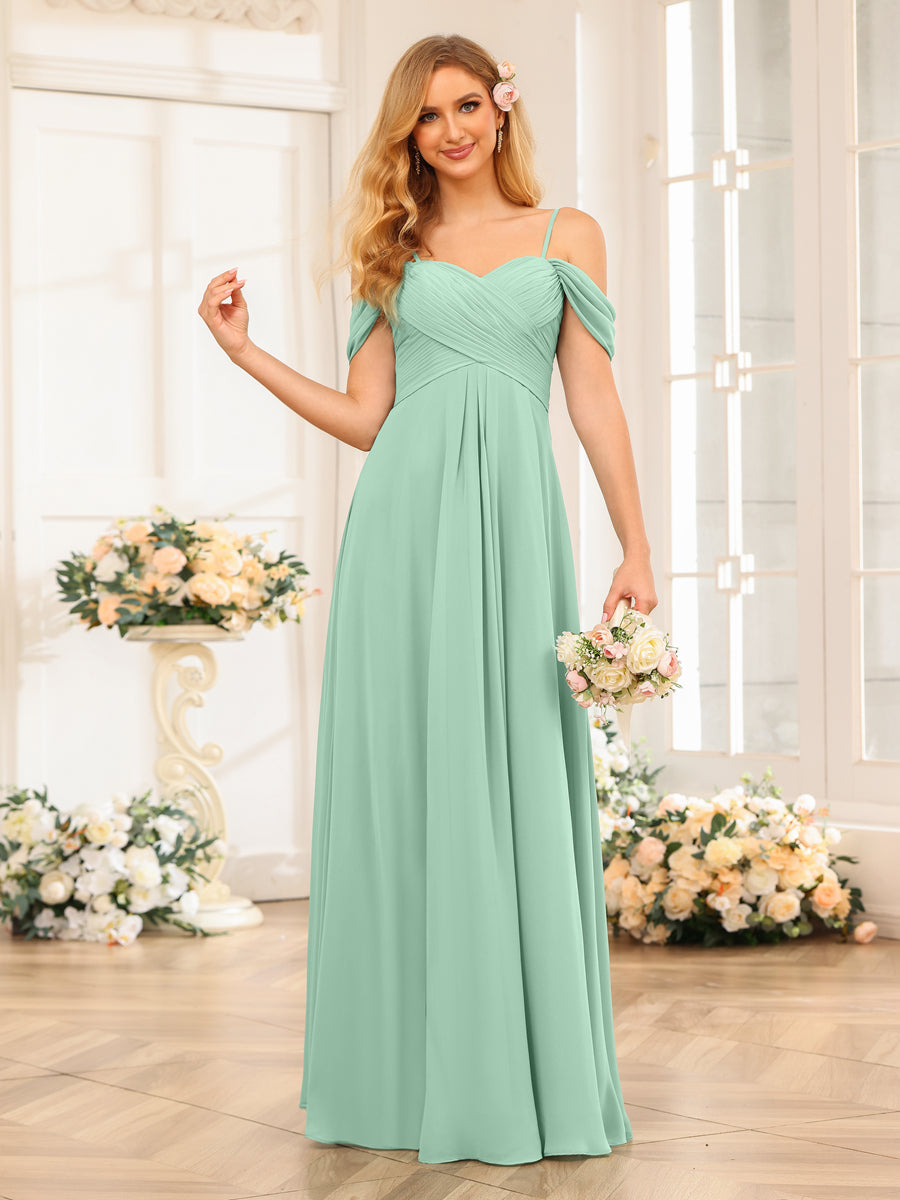 A-Line/Princess Spaghetti Straps Long Wedding Party Dresses with Ruched Mint Green