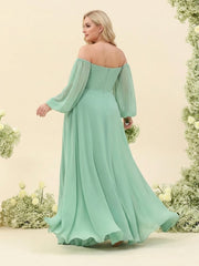 A-Line/Princess Sweetheart Floor-Length Long Plus Size Bridesmaid Dresses with Split Side & Ruffles