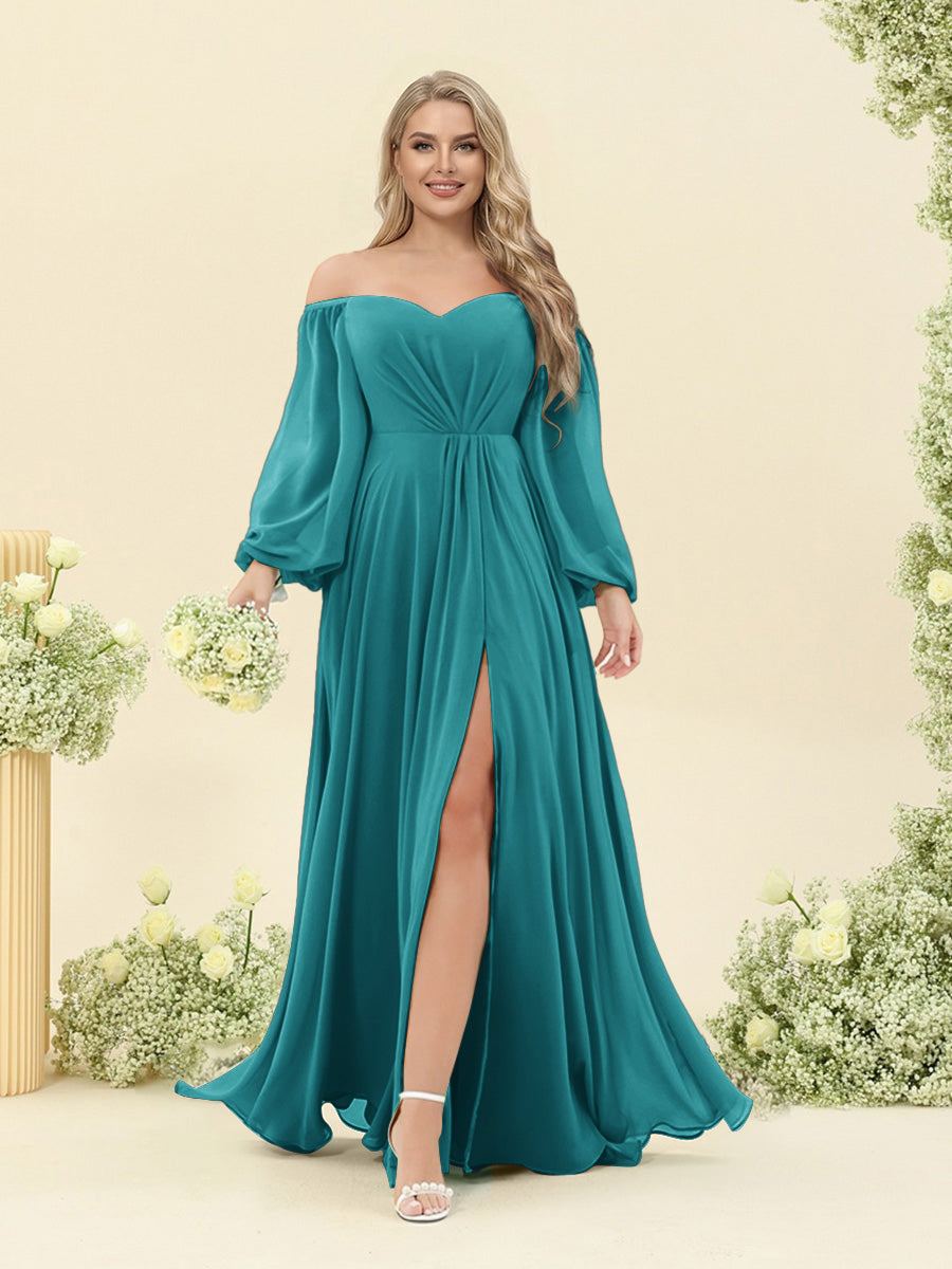 A-Line/Princess Sweetheart Floor-Length Long Plus Size Bridesmaid Dresses with Split Side & Ruffles Aqua Blue
