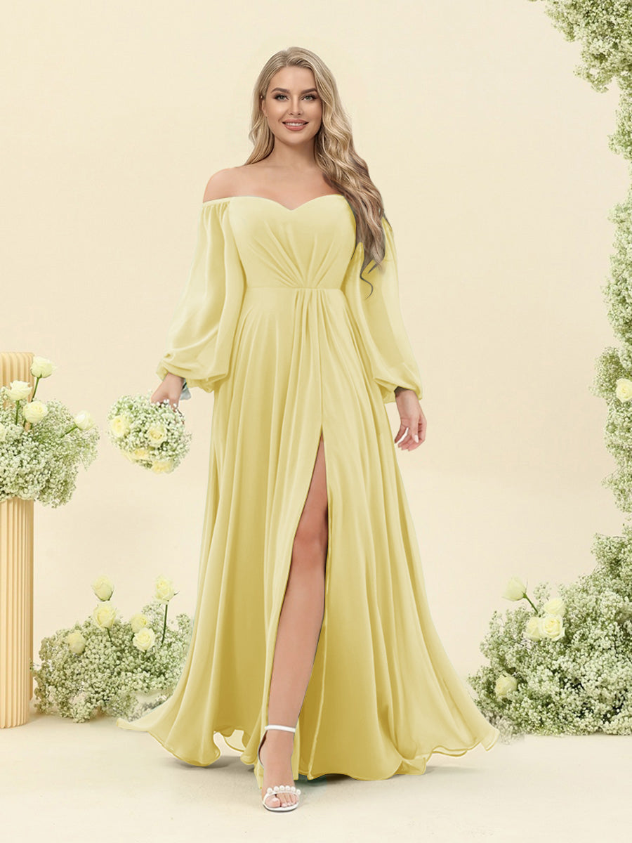 A-Line/Princess Sweetheart Floor-Length Long Plus Size Bridesmaid Dresses with Split Side & Ruffles Canary