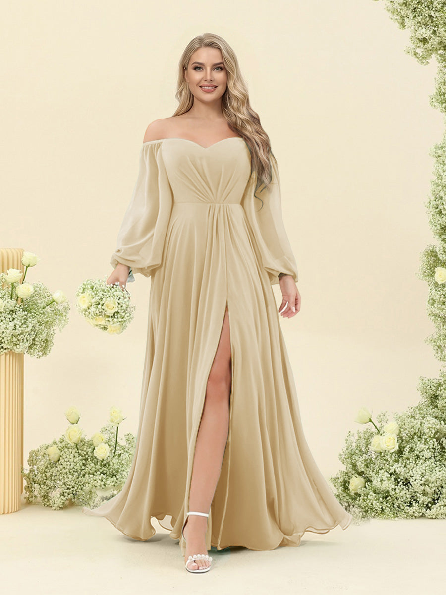 A-Line/Princess Sweetheart Floor-Length Long Plus Size Bridesmaid Dresses with Split Side & Ruffles Champagne