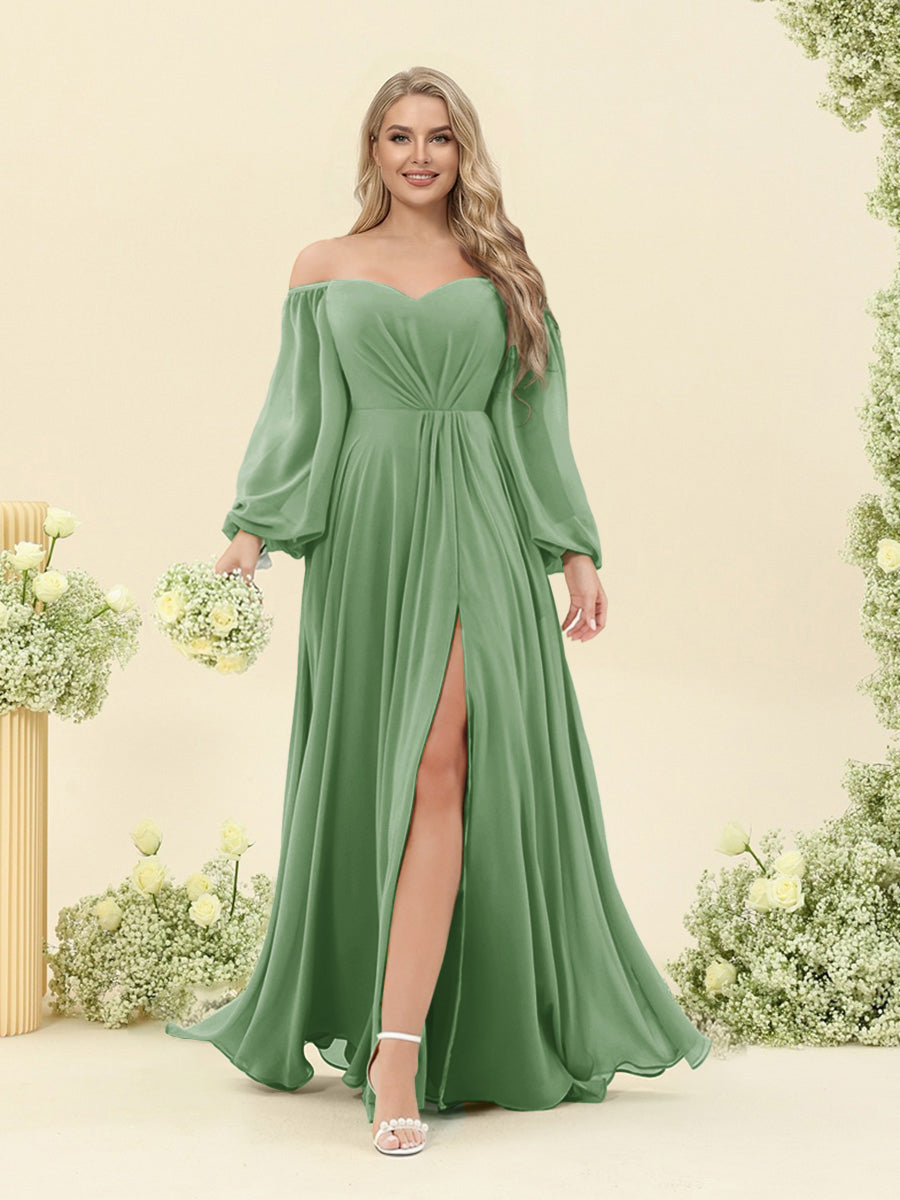 A-Line/Princess Sweetheart Floor-Length Long Plus Size Bridesmaid Dresses with Split Side & Ruffles Dusty Sage