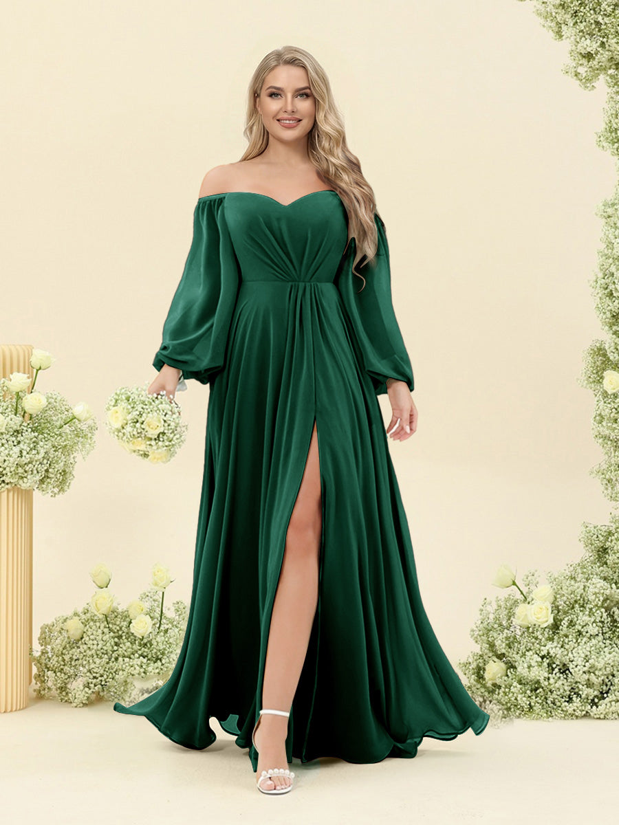 A-Line/Princess Sweetheart Floor-Length Long Plus Size Bridesmaid Dresses with Split Side & Ruffles Emerald