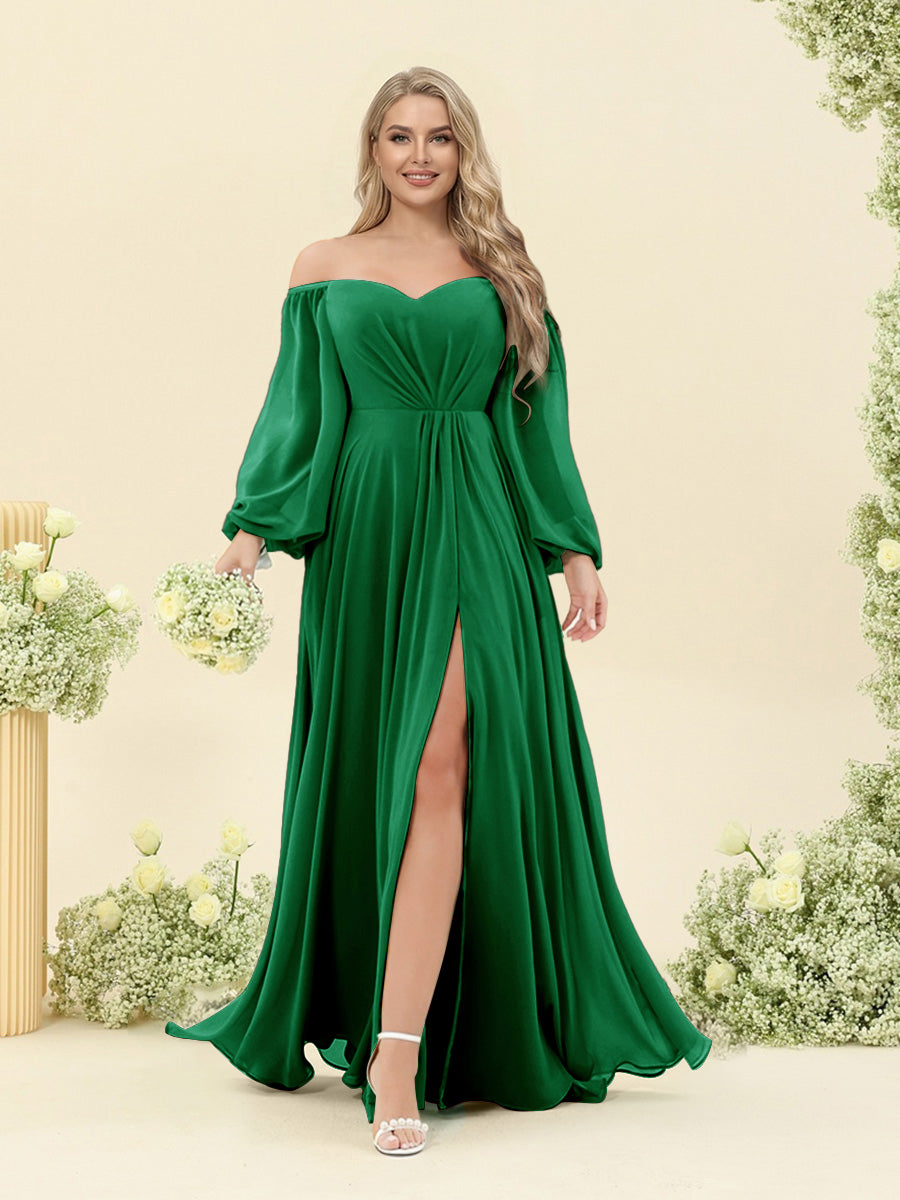 A-Line/Princess Sweetheart Floor-Length Long Plus Size Bridesmaid Dresses with Split Side & Ruffles Green
