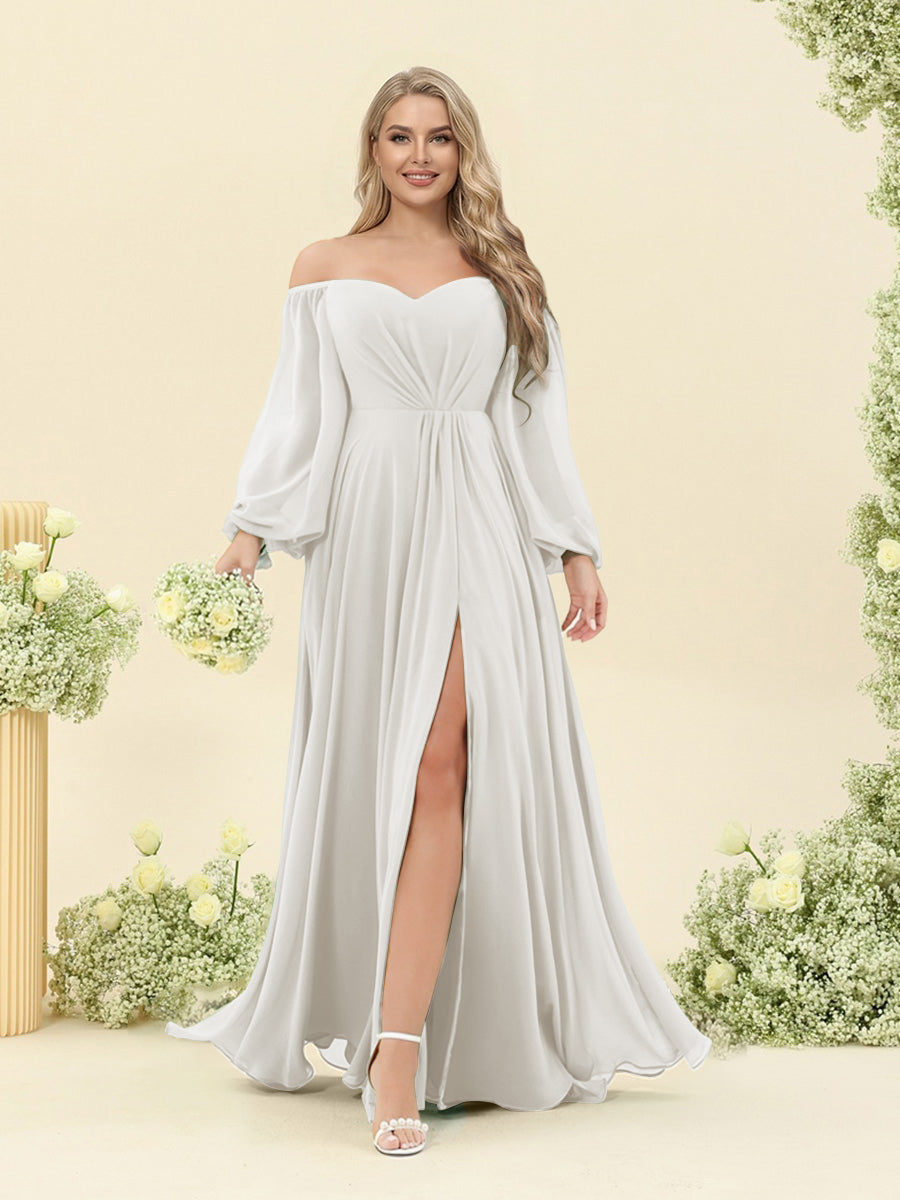 A-Line/Princess Sweetheart Floor-Length Long Plus Size Bridesmaid Dresses with Split Side & Ruffles Ivory