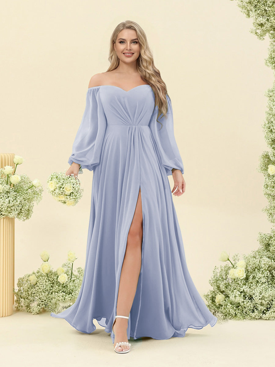 A-Line/Princess Sweetheart Floor-Length Long Plus Size Bridesmaid Dresses with Split Side & Ruffles Lavender